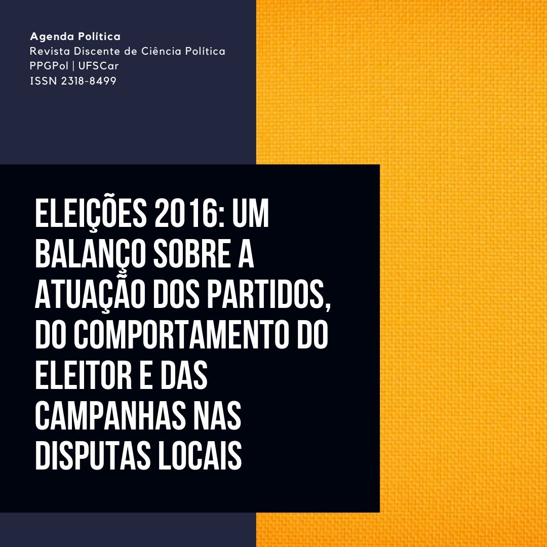 					Visualizar v. 1 n. 2 (2017): Eleições 2016: um balanço sobre a atuação dos partidos, do comportamento do eleitor e das campanhas nas disputas locais
				